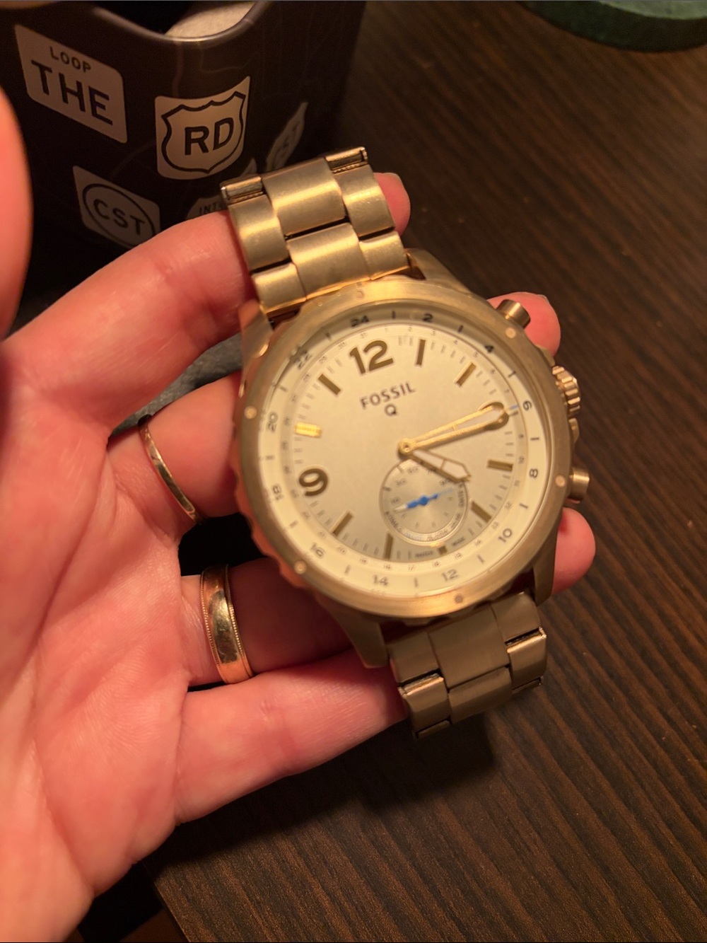 Fossil Men's Gold Hybrid Watch with White Dial